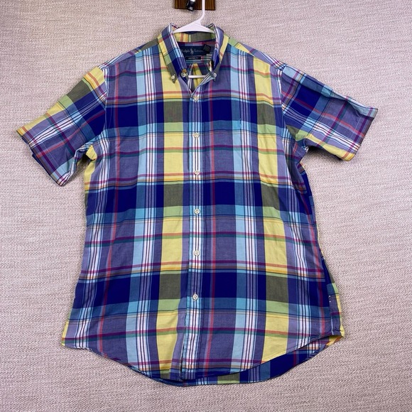 Ralph Lauren Shirt M Mens S/S Button Down Custom Madras Multicolor Plaid GUC - Picture 2 of 9